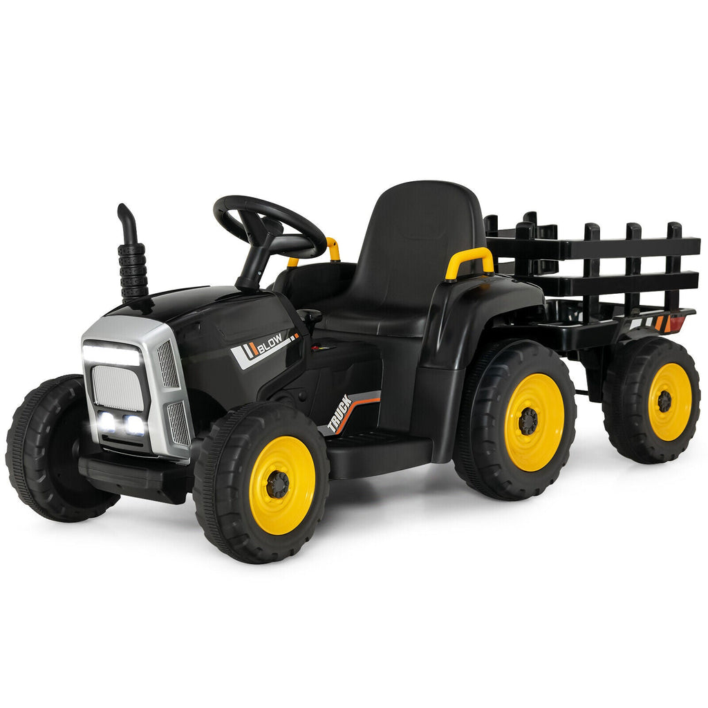 Electric Ride-on Tractor with Trailer for Kids - 3 Speeds & Remote Control - Black