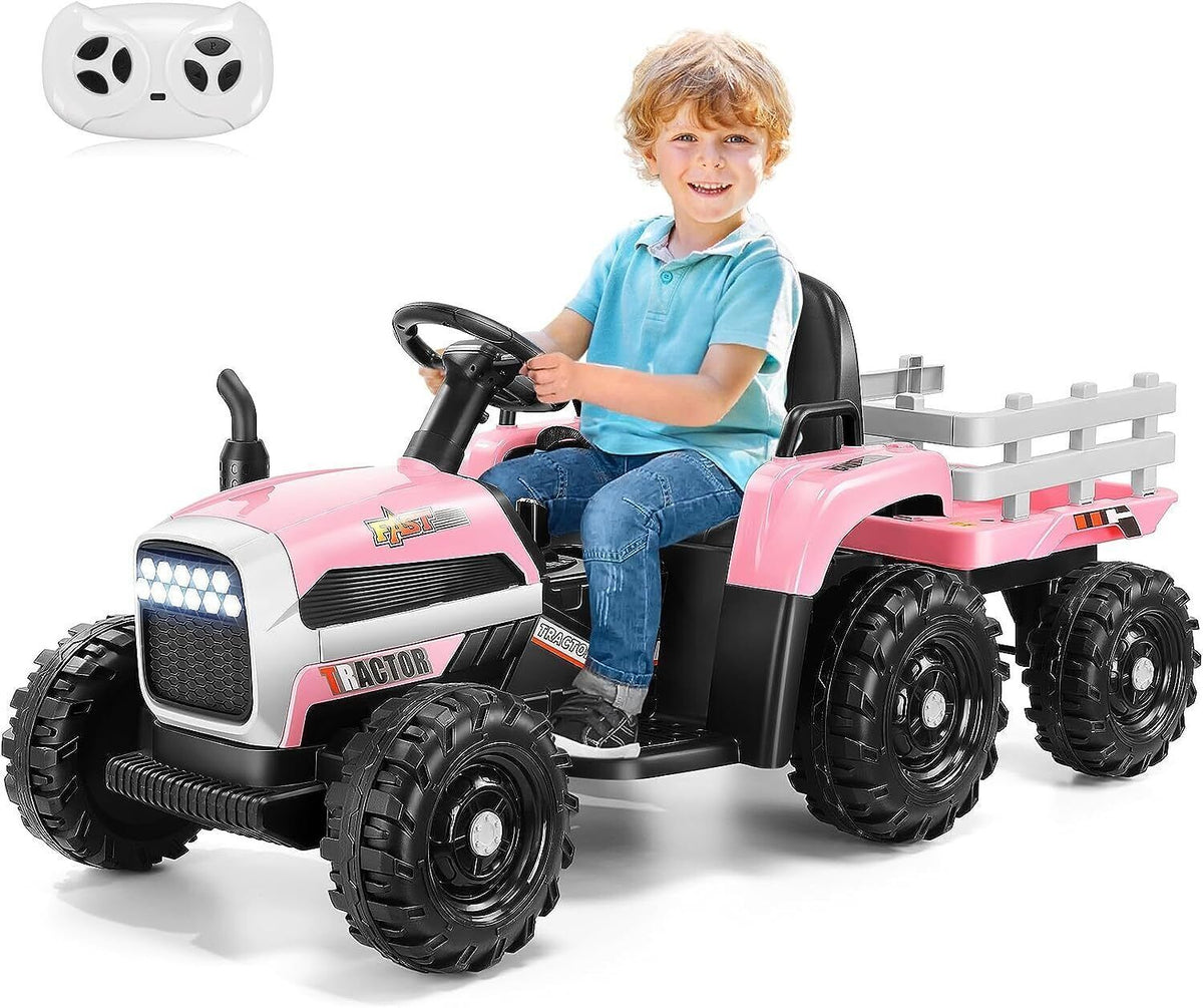 12V Electric Tractor with Trailer Ride-On Toy: Remote Control Fun for Kids!