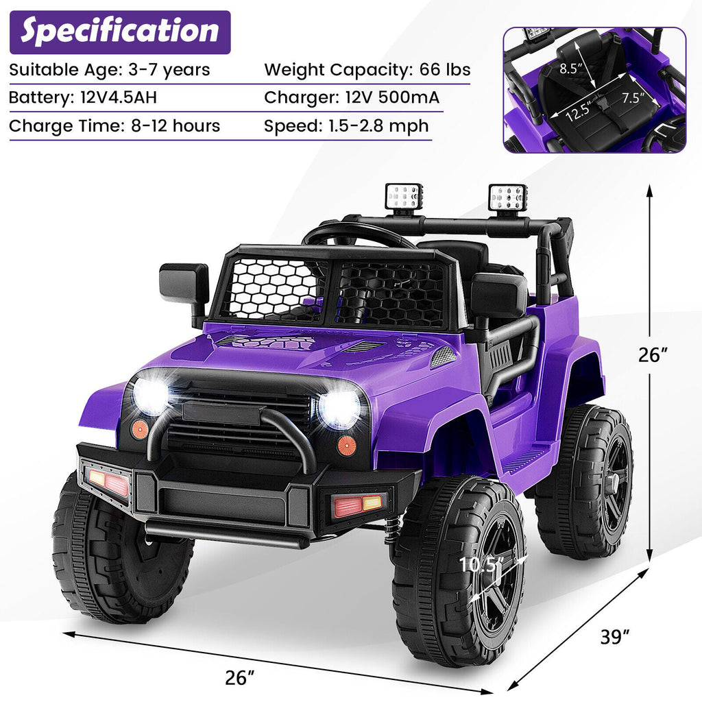 Electric Ride-On Truck for Kids with Remote Control, Lights, and Music - Purple