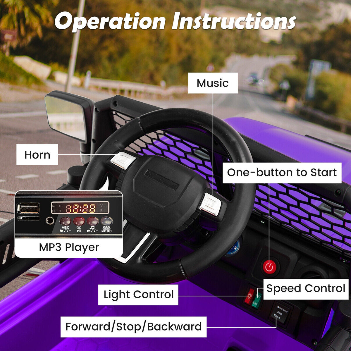 Electric Ride-On Truck for Kids with Remote Control, Lights, and Music - Purple