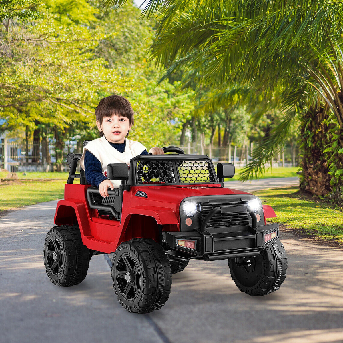 Electric Ride-On Truck for Kids with Remote Control, Music, and Lights - Red