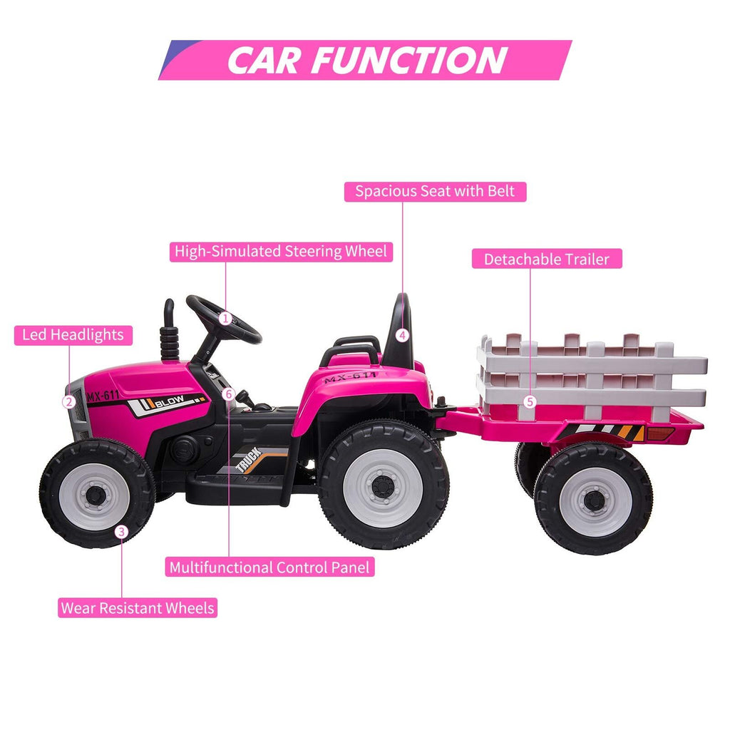 Electric Tractor Remote Control with Headlights for Kids Ages 3-6