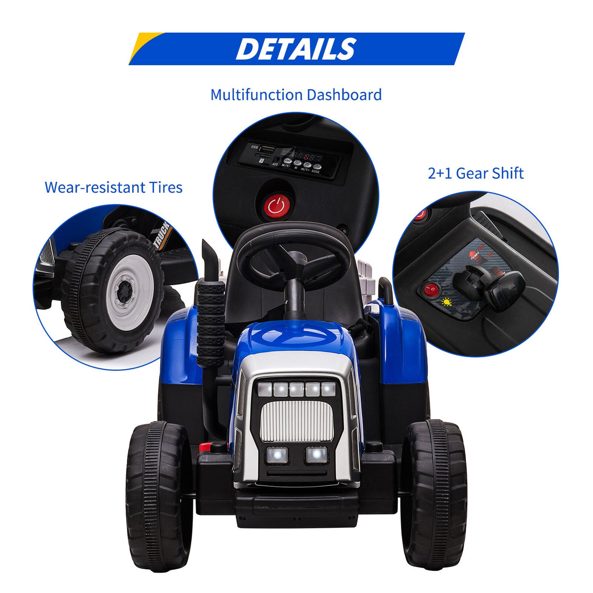 Electric Tractor Remote Control with Headlights for Kids Ages 3-6