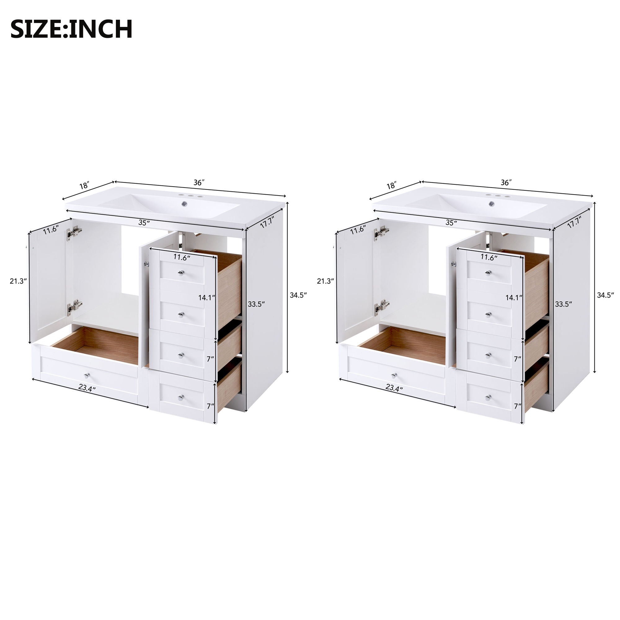 Shaker Free Standing Bathroom Vanity Cabinet & Sink, Soft Close Drawers, Soft Close Doors