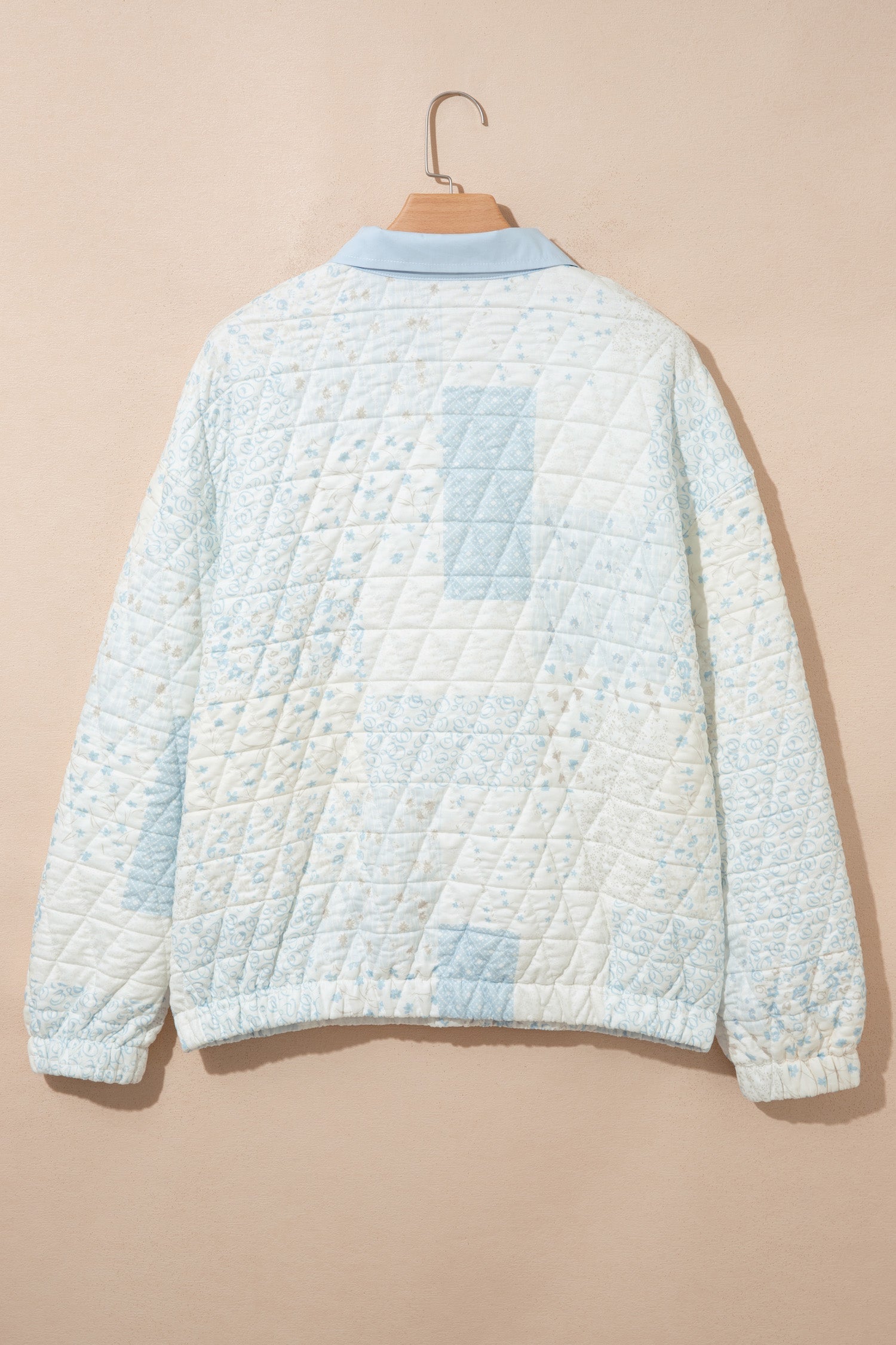 Floral Quilted Half Button Pocket Pullover Sweatshirt