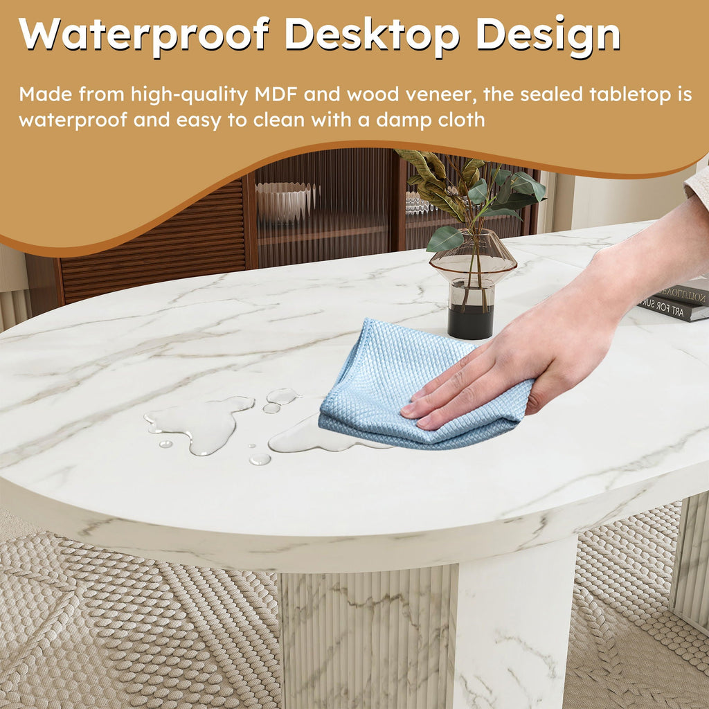 Oval Dining Table With Wood Strip Base
