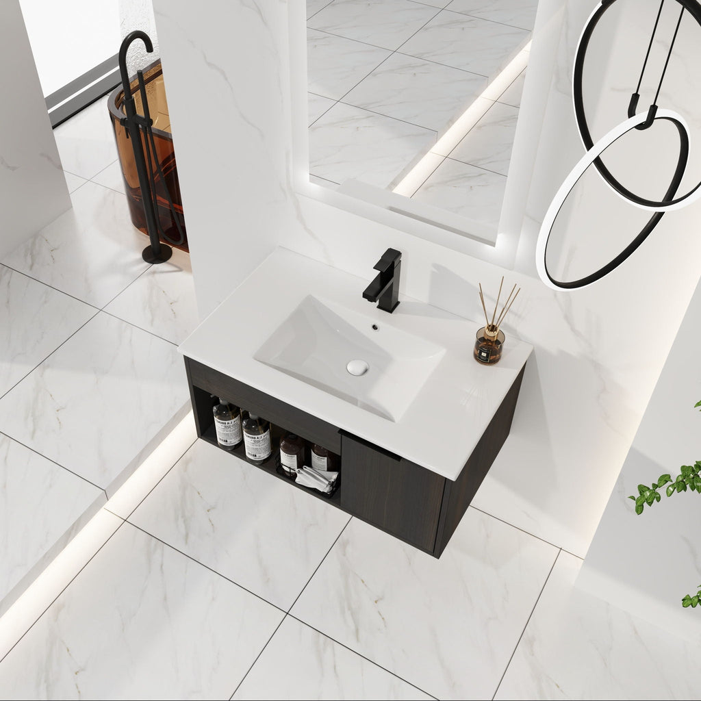 Wall Mounted Floating Bathroom Vanity With Open Shelf & Soft Close Door