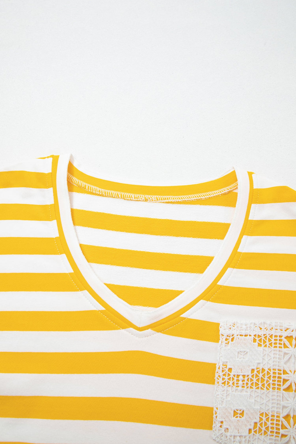 Stripe Lace Patchwork V-Neck Long Sleeve Top