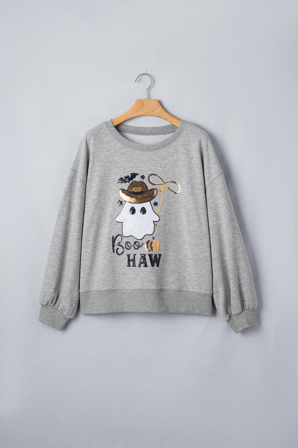 Halloween Western Ghost Sequin Graphic Long Sleeve Sweatshirt