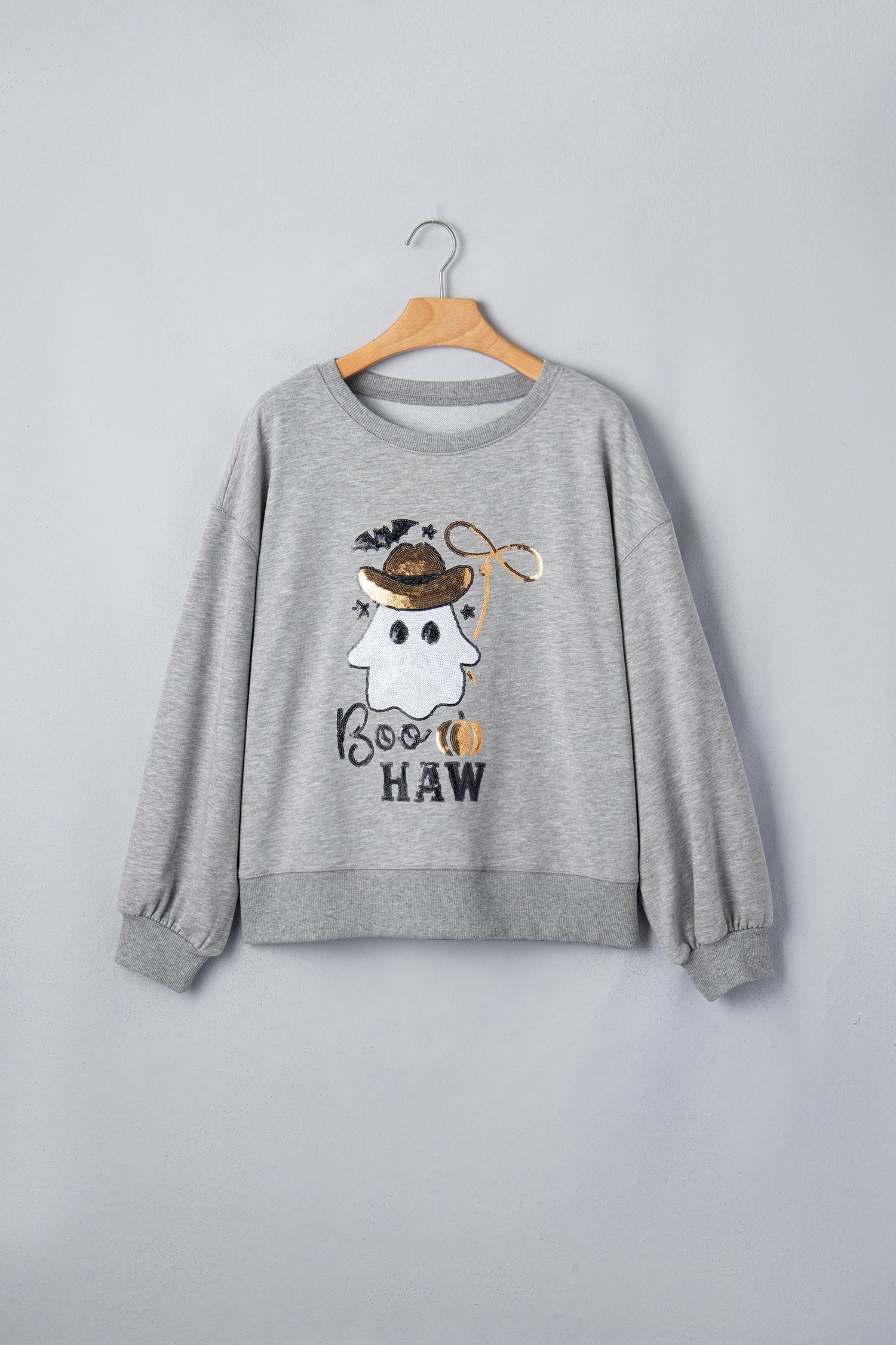 Halloween Western Ghost Sequin Graphic Long Sleeve Sweatshirt