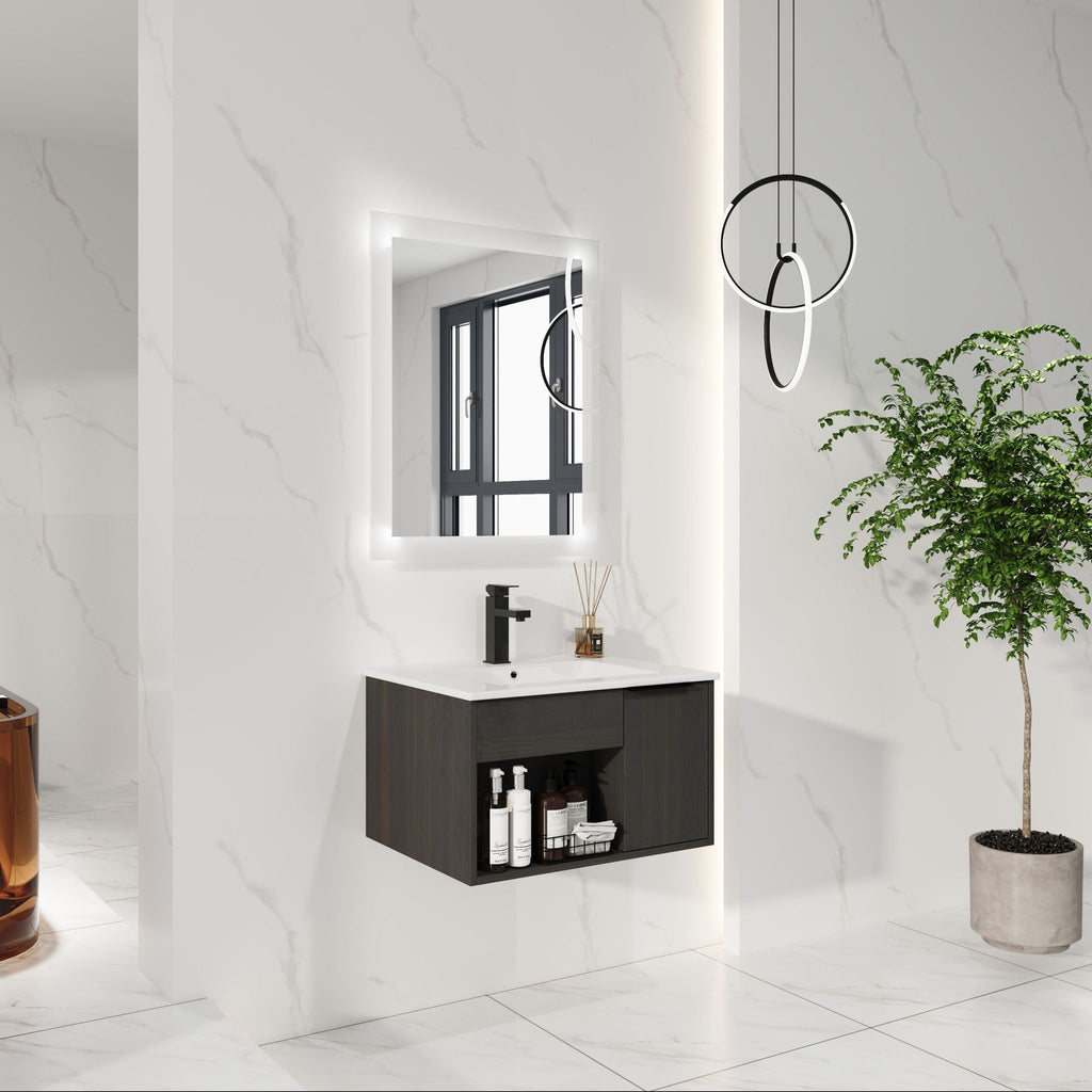 Wall Mounted Floating Bathroom Vanity With Open Shelf & Soft Close Door