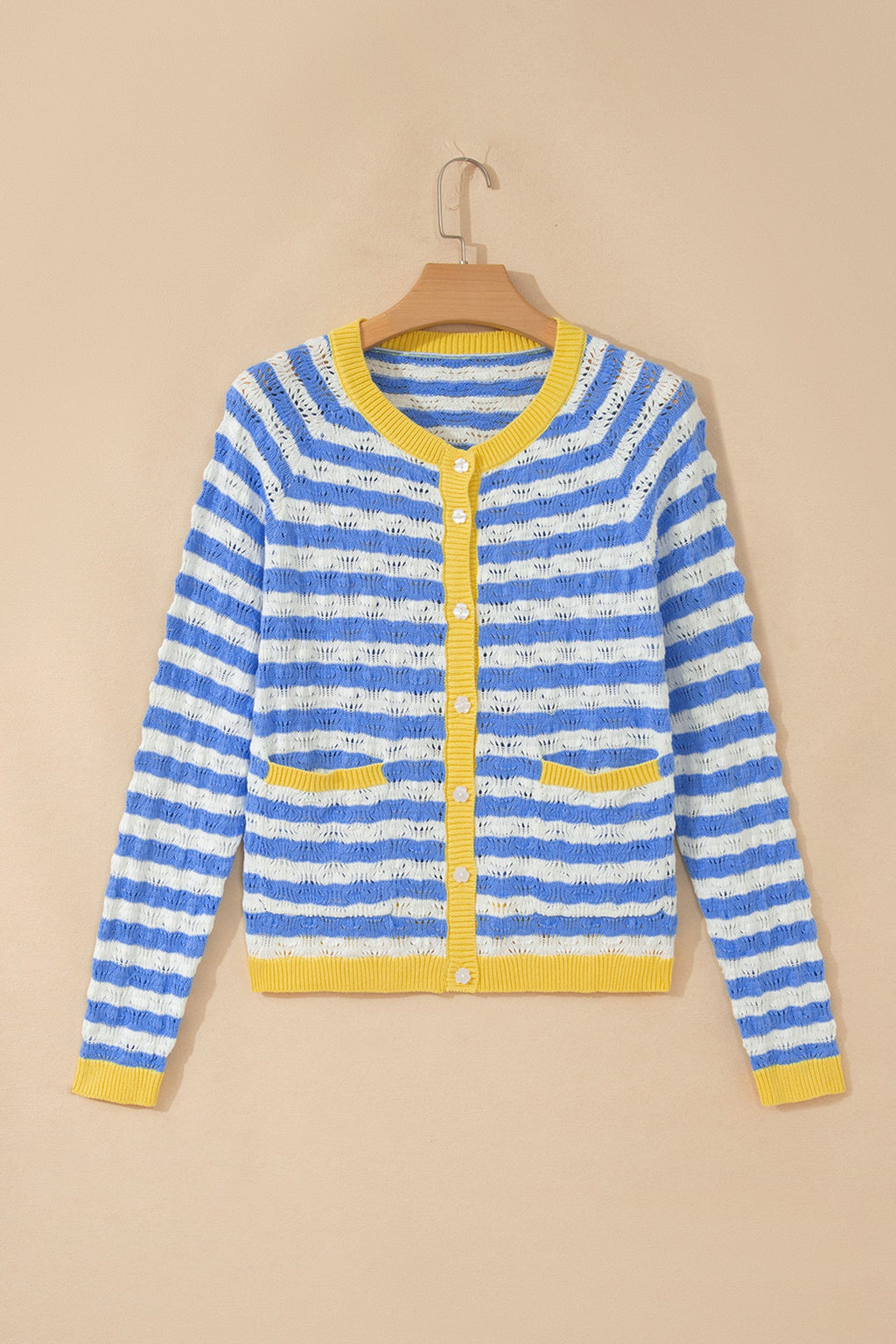 Stripe Colorblock Button Front Knit Cardigan