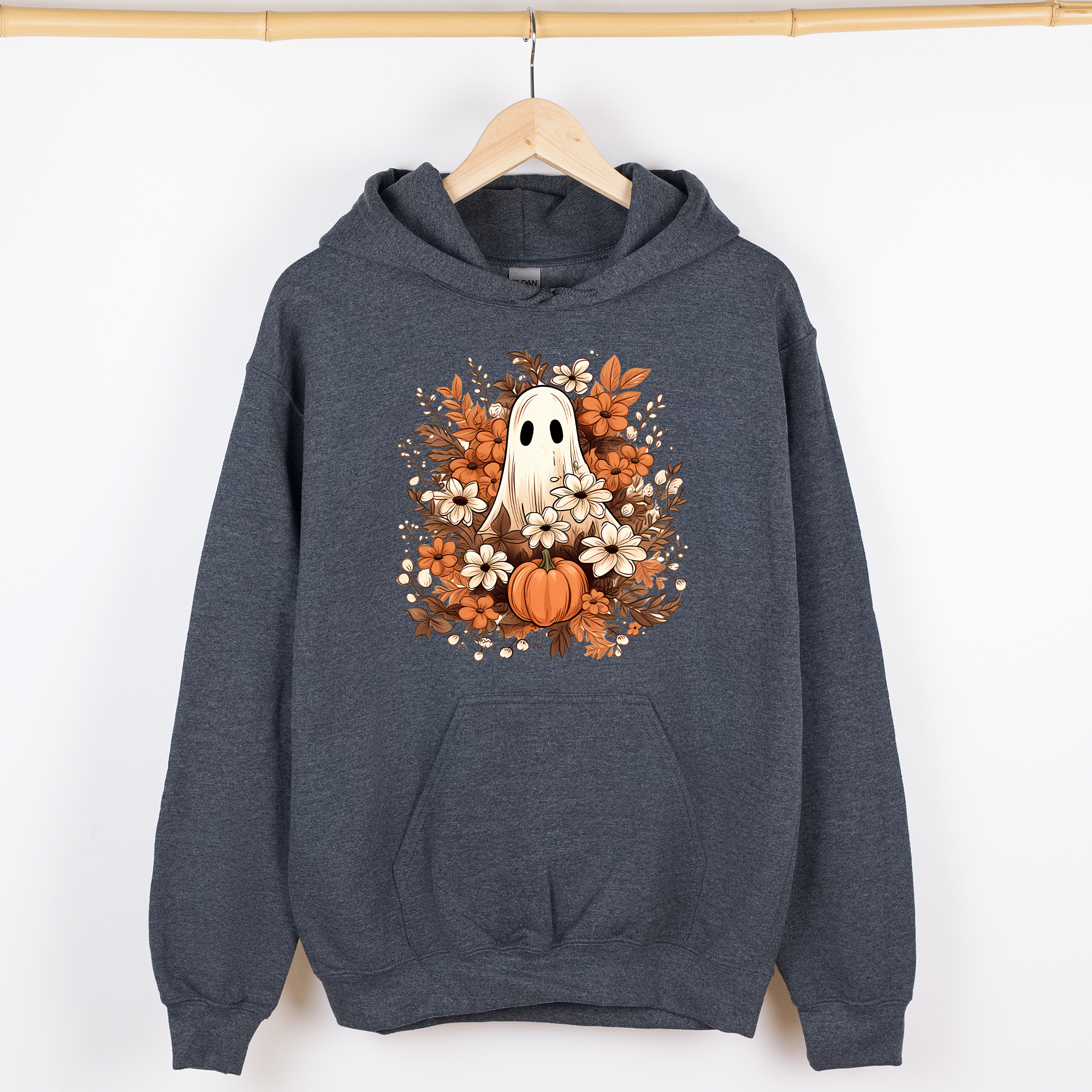 Floral Ghost Vintage Halloween Witch Spooky Raven Crow Artwork Moonlit Shadows Graphic Hoodie