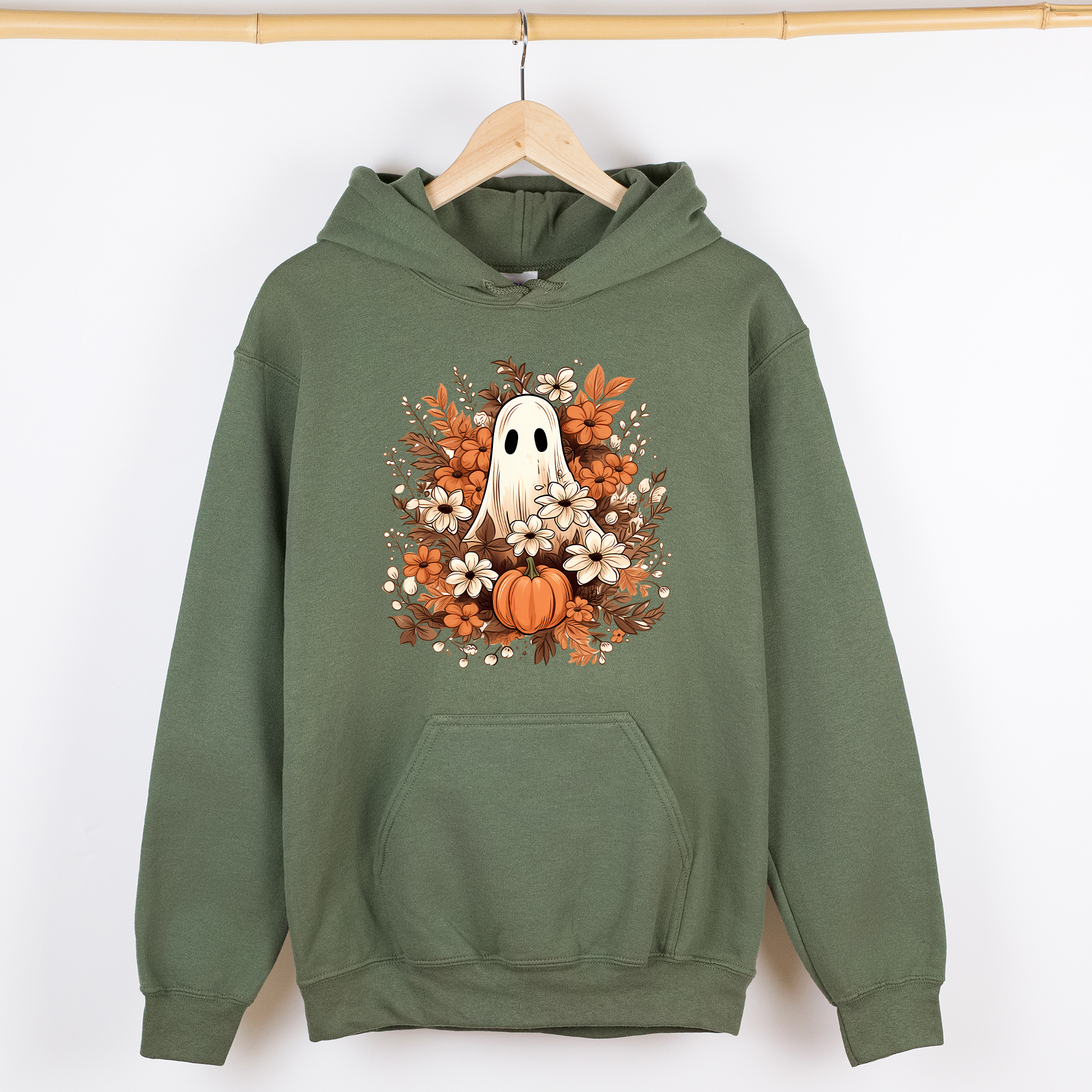 Floral Ghost Vintage Halloween Witch Spooky Raven Crow Artwork Moonlit Shadows Graphic Hoodie