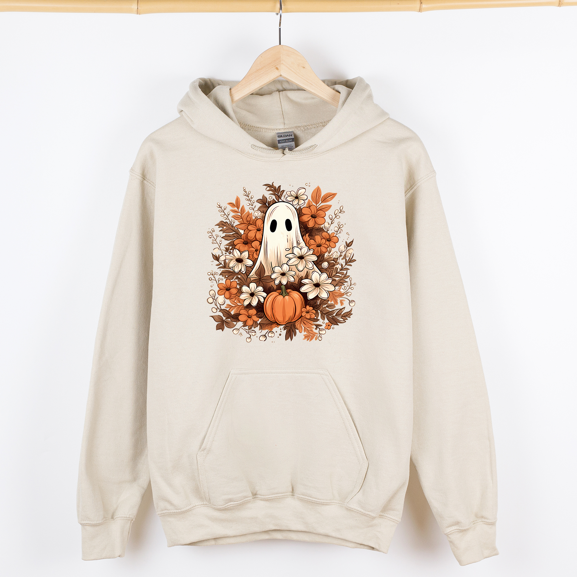 Floral Ghost Vintage Halloween Witch Spooky Raven Crow Artwork Moonlit Shadows Graphic Hoodie