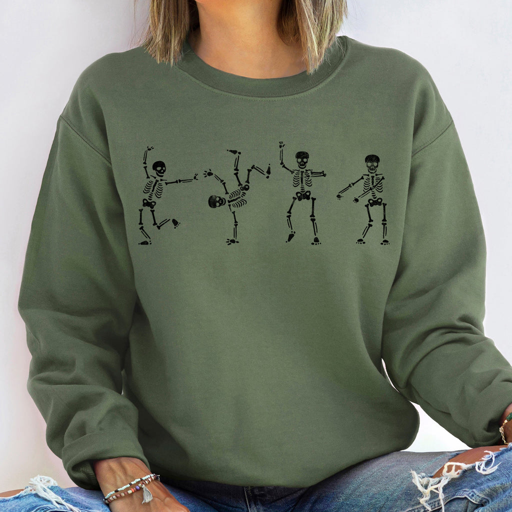 Flossing Skeletons Halloween Party Edition Glow In The Dark Graphic Cozy Sweatshirt