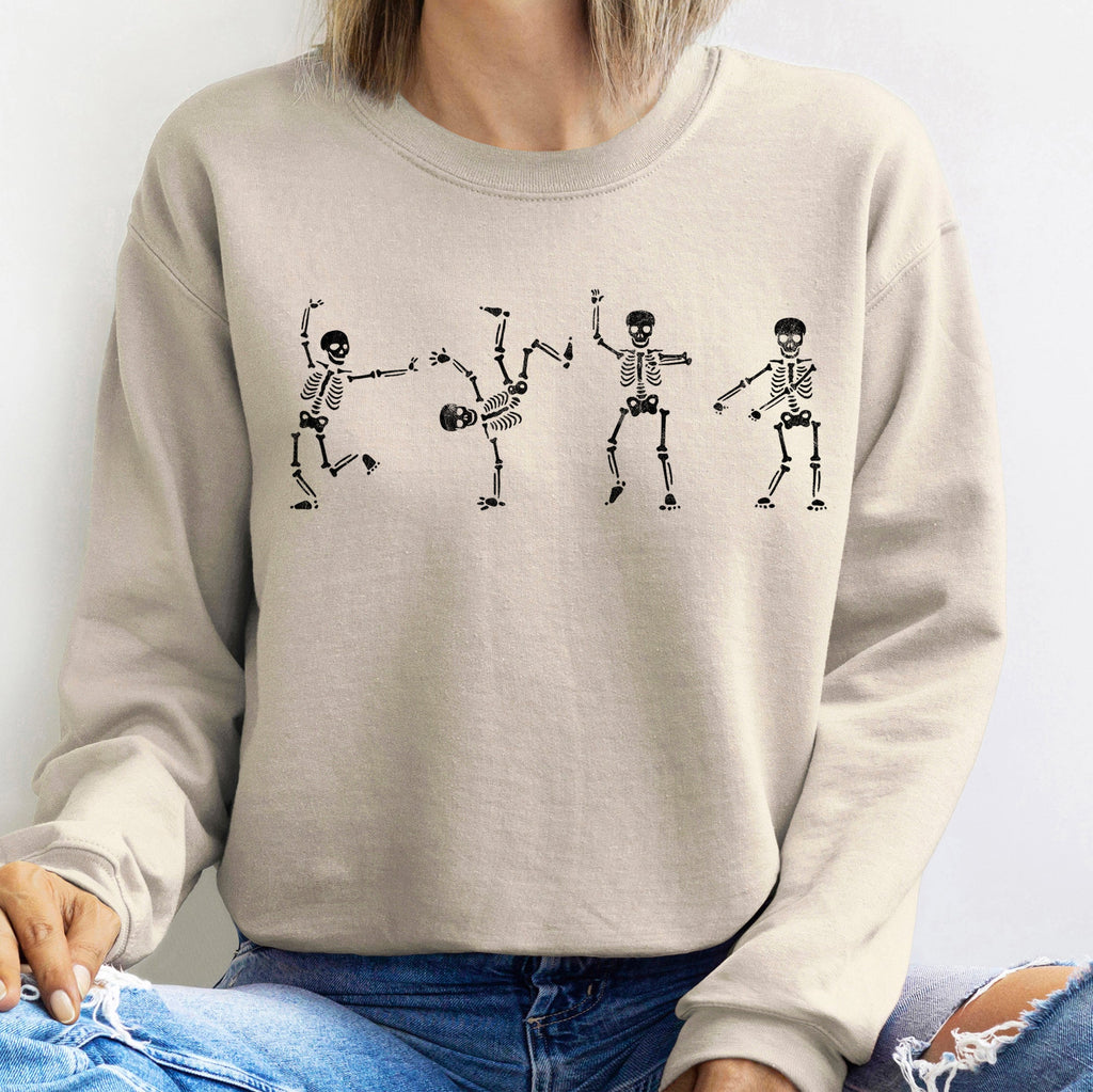 Flossing Skeletons Halloween Party Edition Glow In The Dark Graphic Cozy Sweatshirt