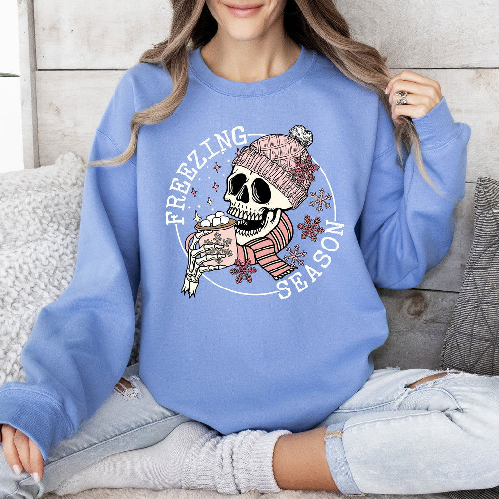 Freezing Season Skeleton Graphic Illustration With Frosty Night Winter Scene Sweatshirt
