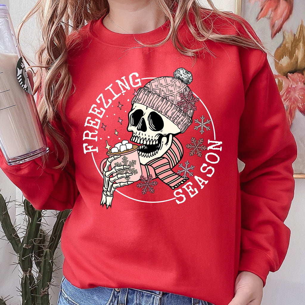 Freezing Season Skeleton Graphic Illustration With Frosty Night Winter Scene Sweatshirt