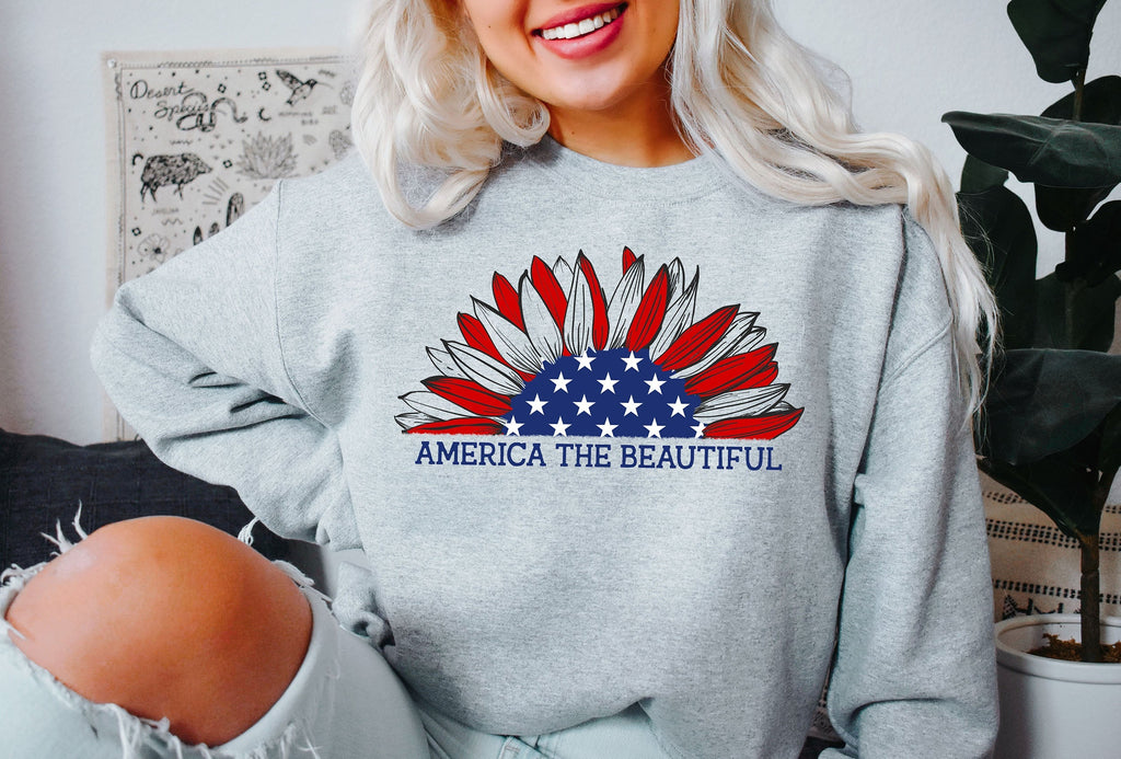 America The Beautiful Sunflower Cozy Vintage Inspired Graphic Premium Comfort Sweatshirt