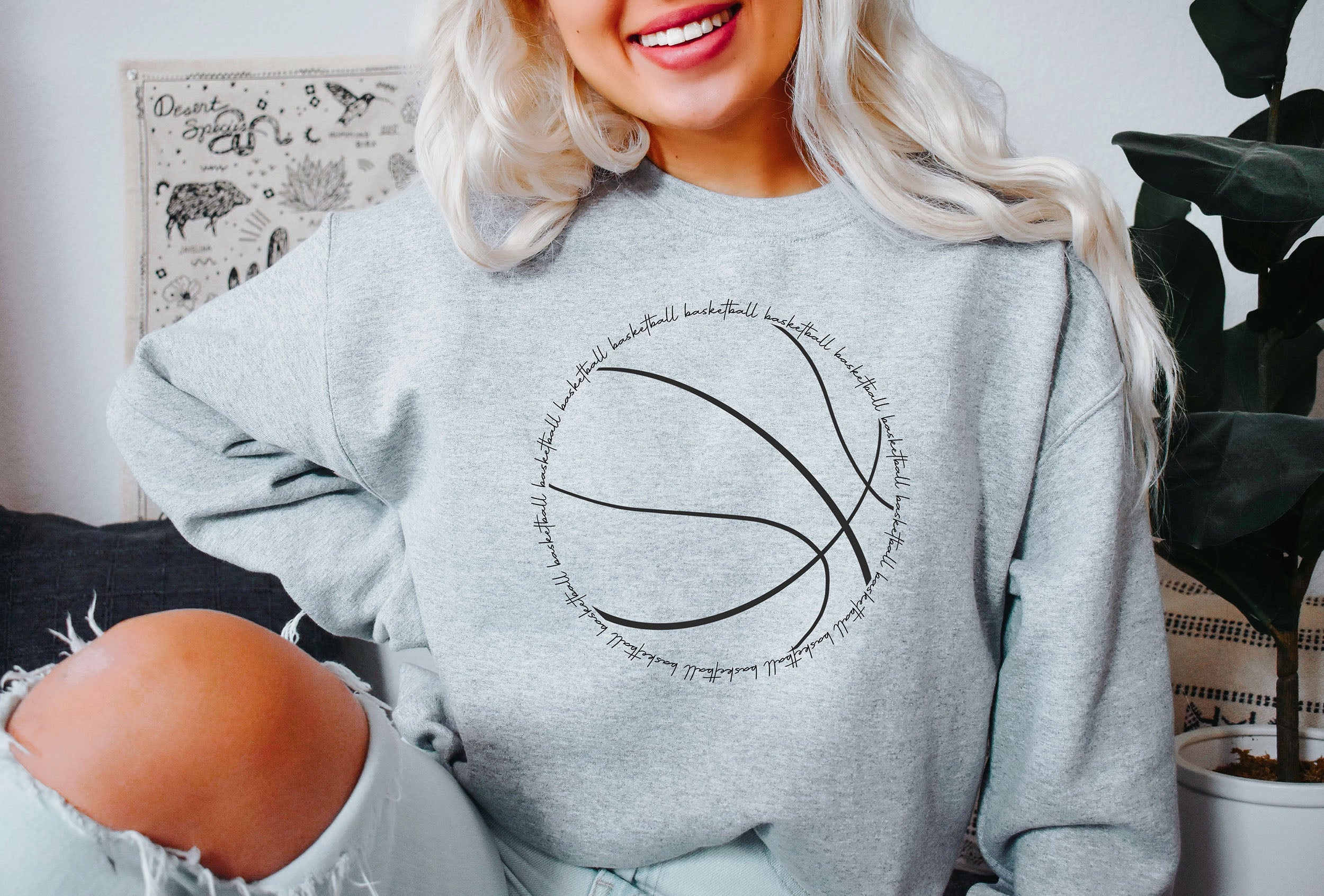Chic Basketball Word Art With Court-Inspired Typography And Bold Playful Lettering For Fans Sweatshirt