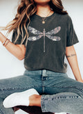 Floral Print Gray Dragonfly Botanical Floral Pattern With Delicate Petals And Foliage Comfort Colors Tee