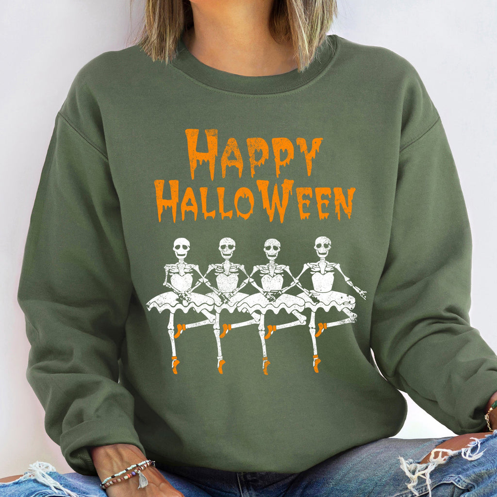 Halloween Ballerinas Vintage Cozy Night Scene Illustration With Autumn Mood Sweatshirt