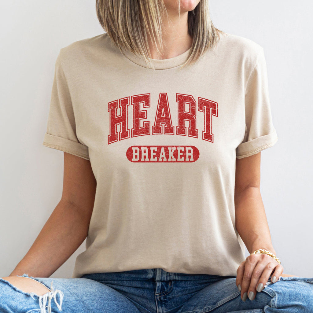 Heart Breaker Collegiate Love Valentine Edition Ultra Soft Vintage Premium Graphic Tee