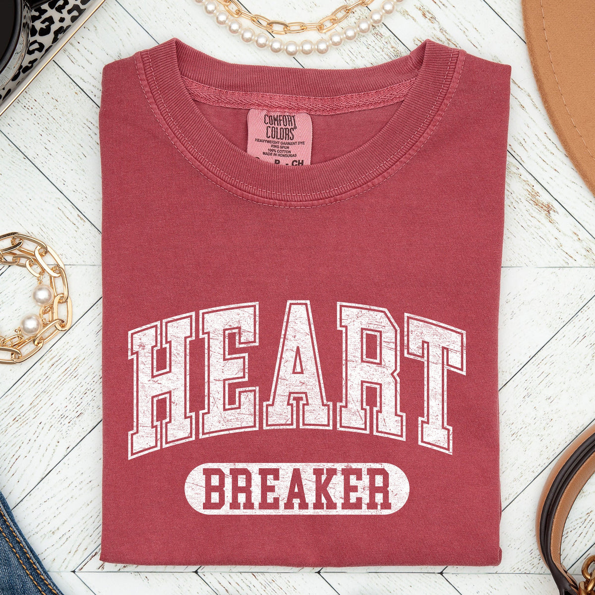 Heart Breaker Collegiate Love Vintage Varsity Style Retro Graphic Inspired Comfort Colors Tee