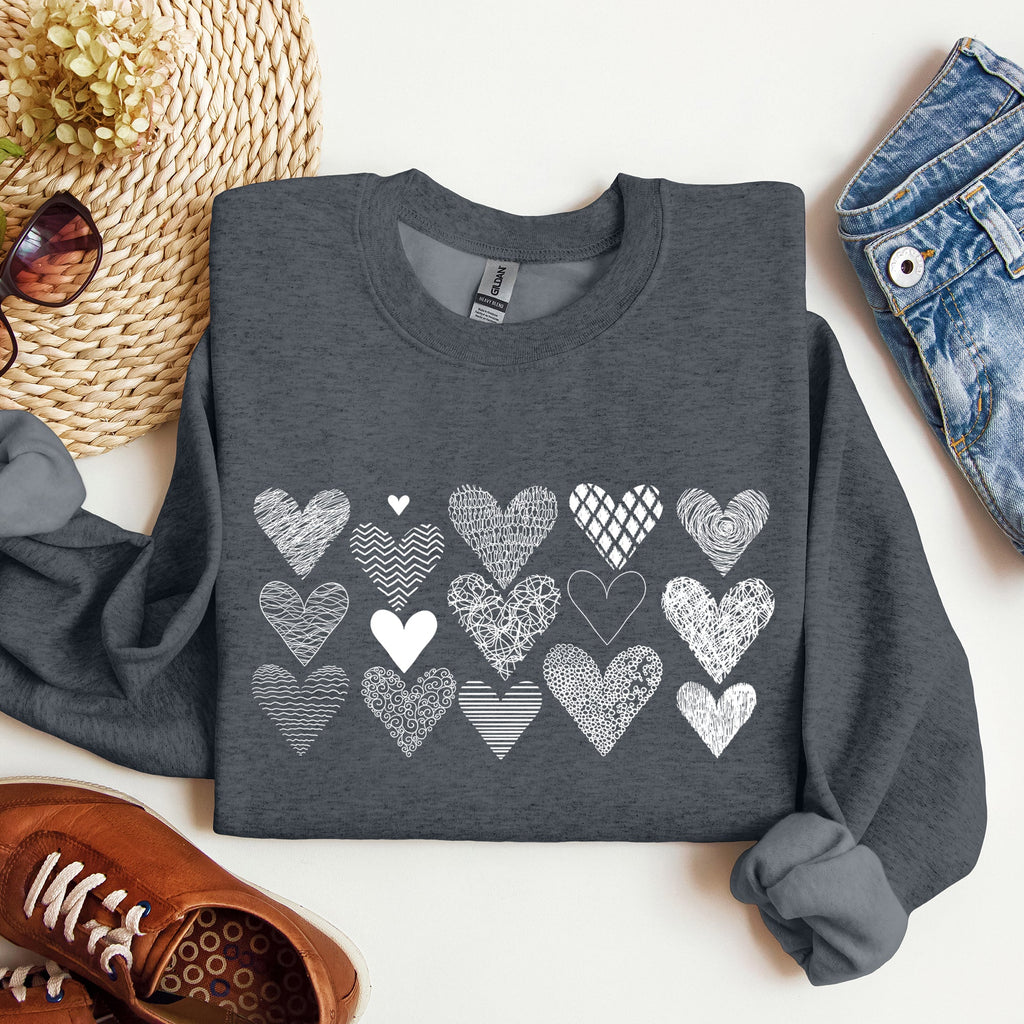 Heart Doodles Valentine's Day Love Edition Cozy Fleece Graphic Warm Comfort Relaxed Fit Sweatshirt