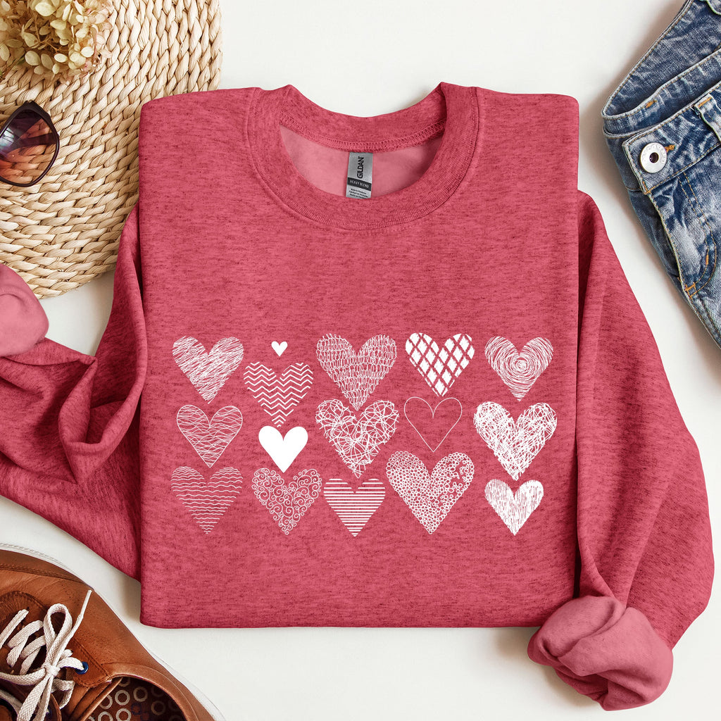 Heart Doodles Valentine's Day Love Edition Cozy Fleece Graphic Warm Comfort Relaxed Fit Sweatshirt