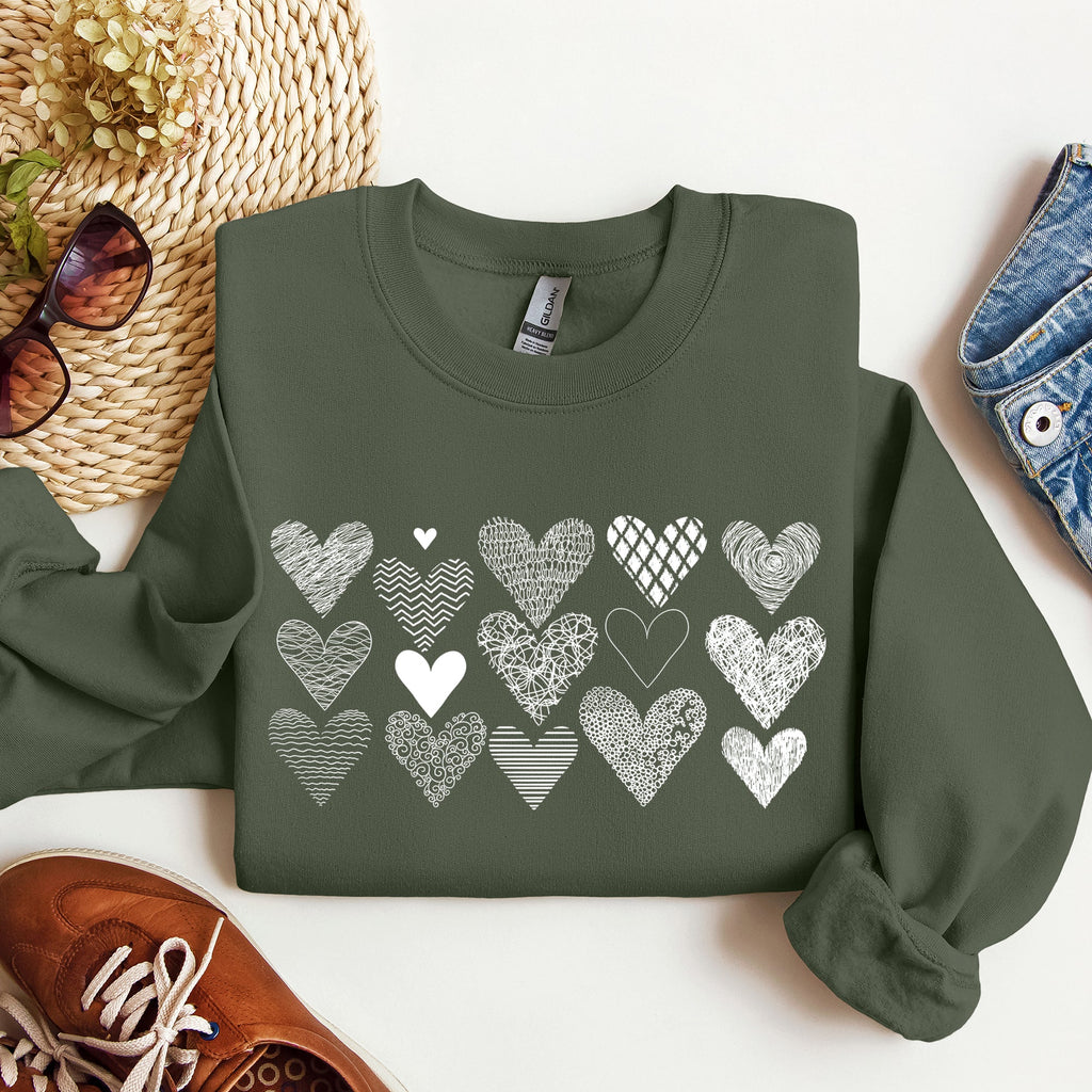 Heart Doodles Valentine's Day Love Edition Cozy Fleece Graphic Warm Comfort Relaxed Fit Sweatshirt