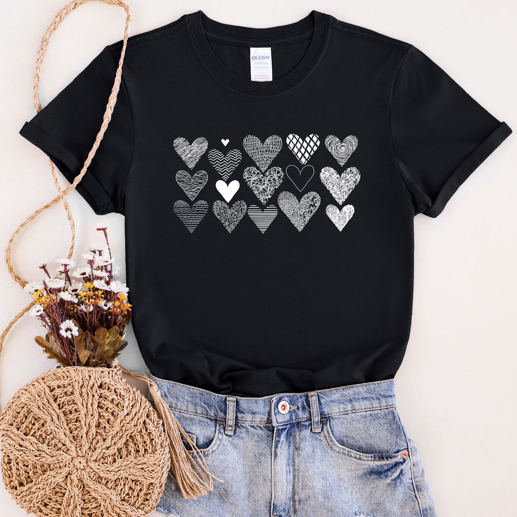 Heart Doodles Valentine Edition Hand Drawn Hearts And Hugs Artful Script Whimsical Illustrations Graphic Tee