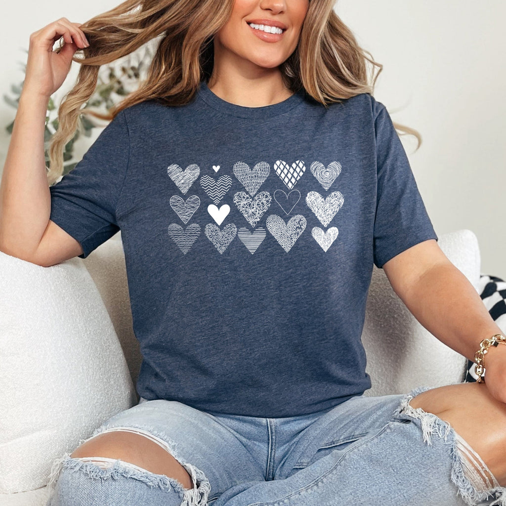 Heart Doodles Valentine Edition Hand Drawn Hearts And Hugs Artful Script Whimsical Illustrations Graphic Tee