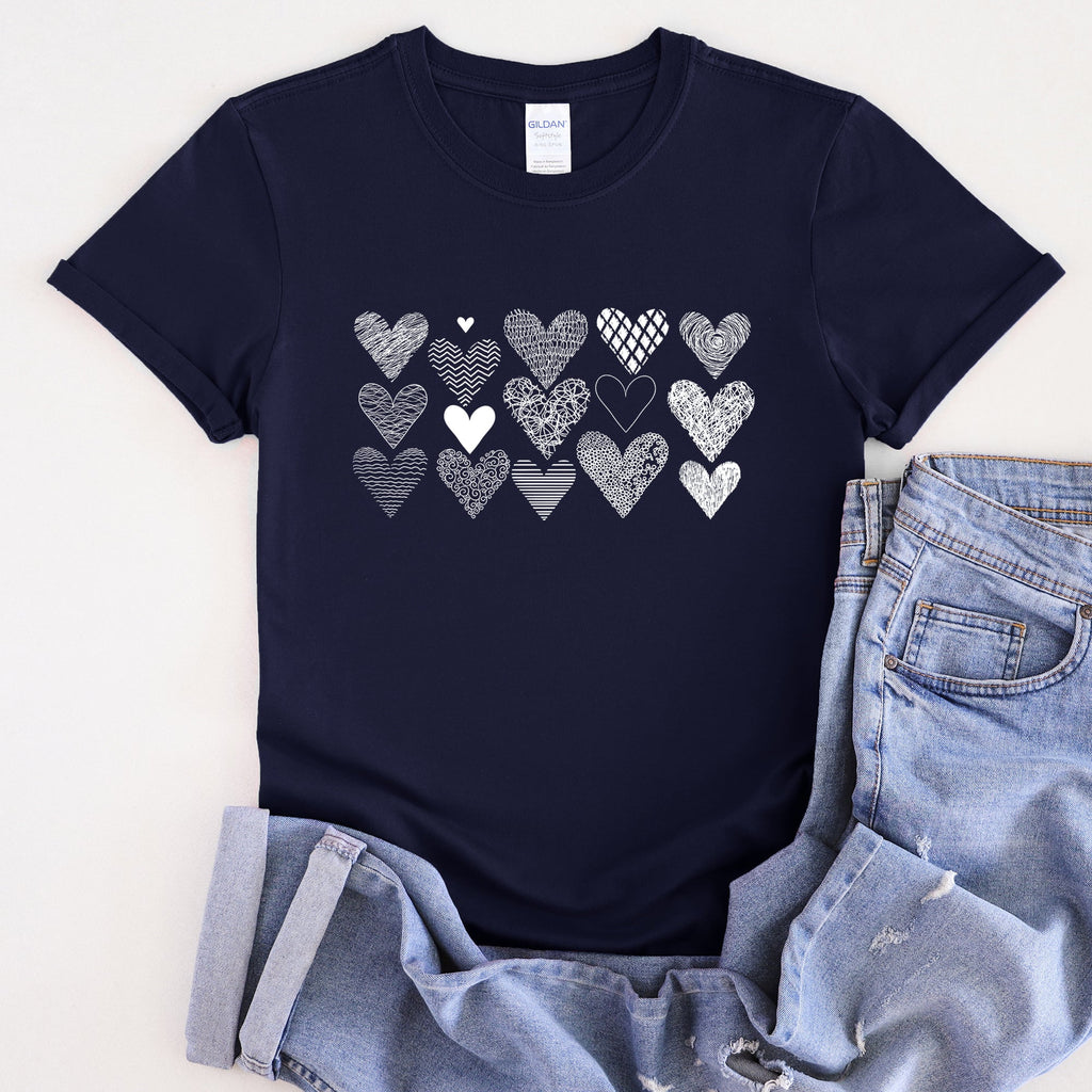 Heart Doodles Valentine Edition Hand Drawn Hearts And Hugs Artful Script Whimsical Illustrations Graphic Tee