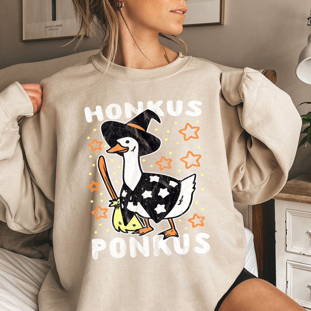 Honkus Ponkus Halloween Cozy Spooky Cute Neon Retro Modern Fun Graphic Sweatshirt