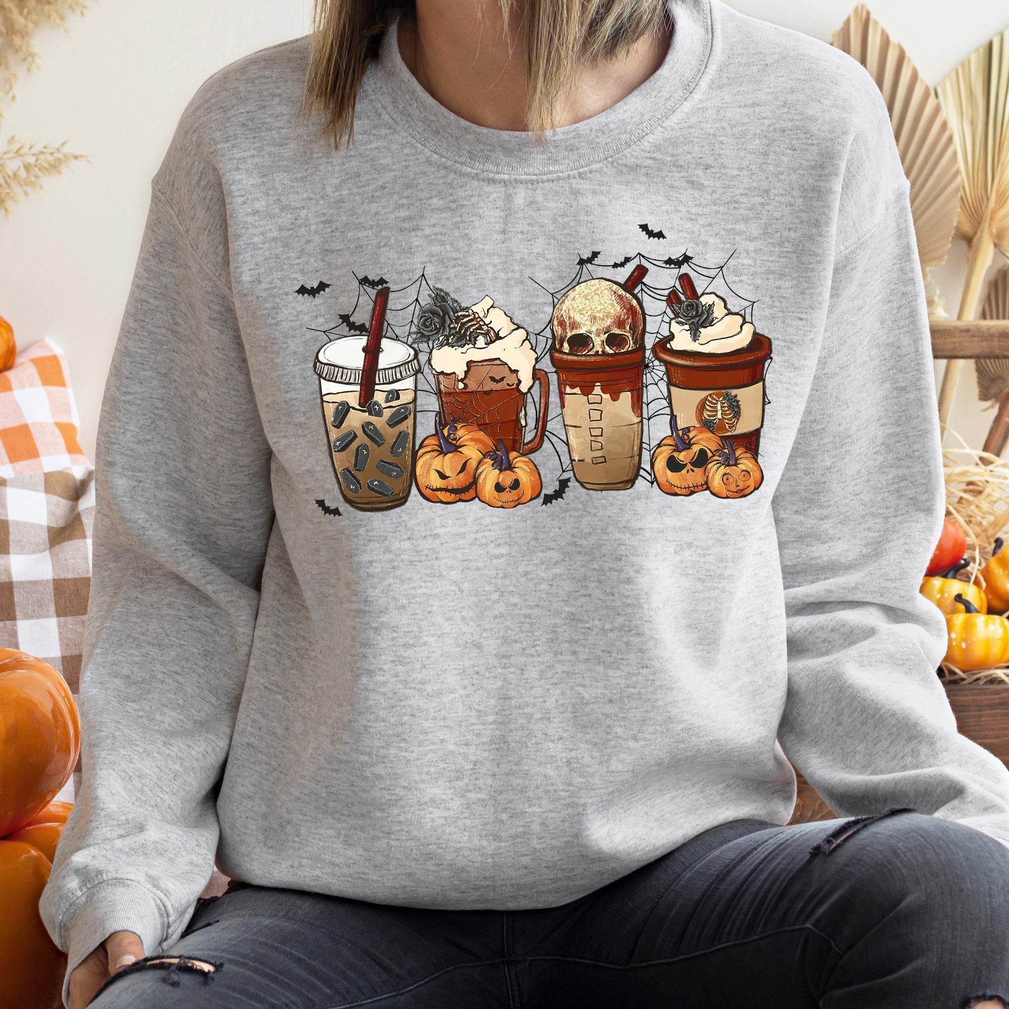 Horror Pumpkin Coffee Halloween Spooky Sips For Midnight Readings Graphic Sweatshirt