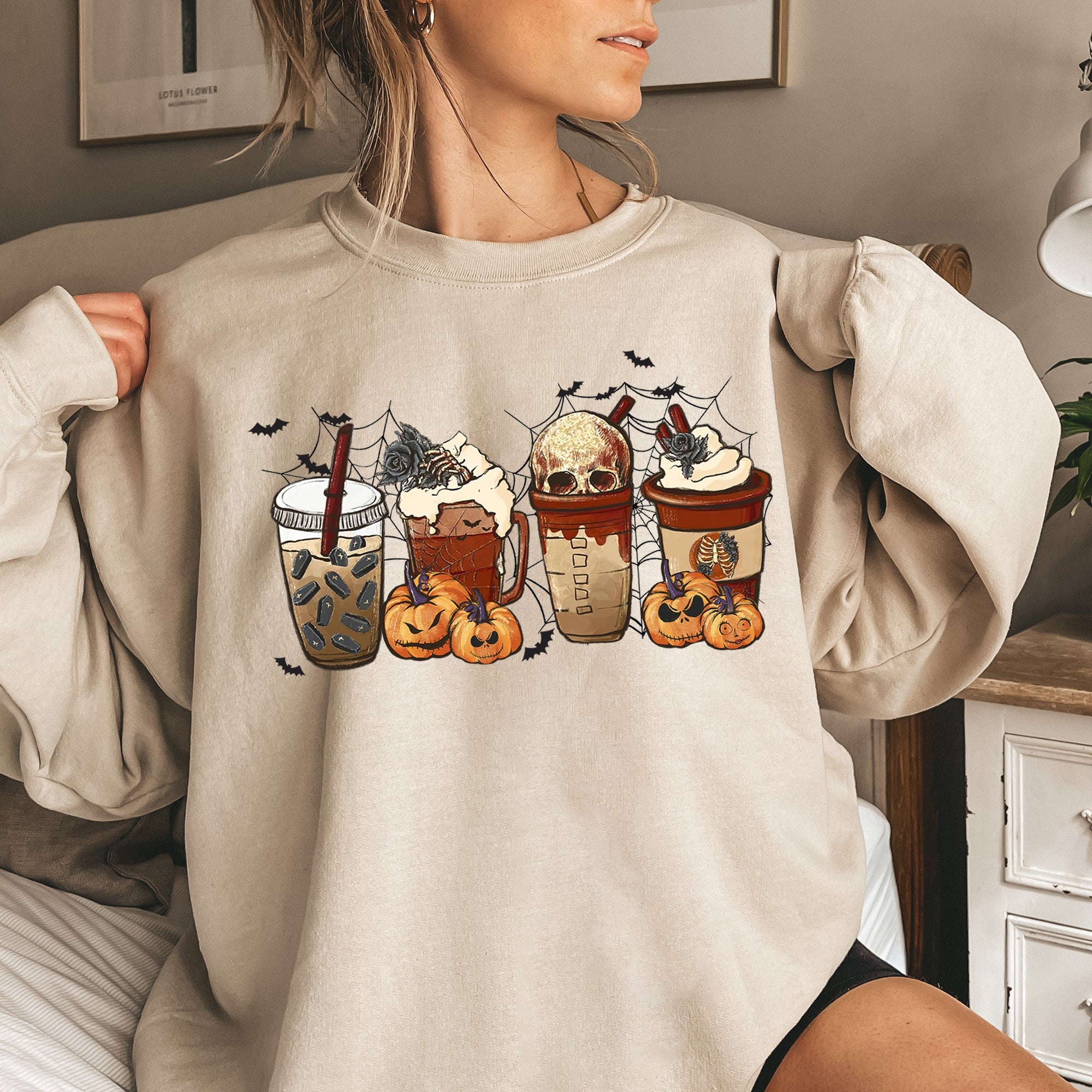 Horror Pumpkin Coffee Halloween Spooky Sips For Midnight Readings Graphic Sweatshirt