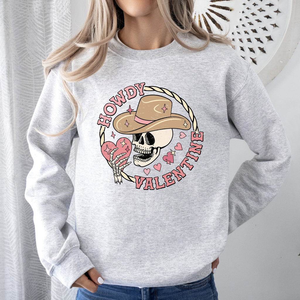Howdy Valentine Skeleton Cowboy Western Country Festive Romance Graphic Sweatshirt