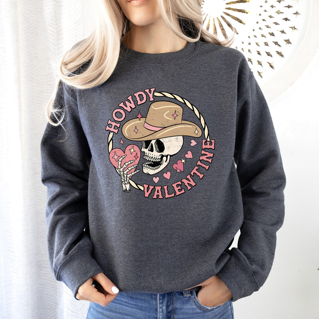 Howdy Valentine Skeleton Cowboy Western Country Festive Romance Graphic Sweatshirt