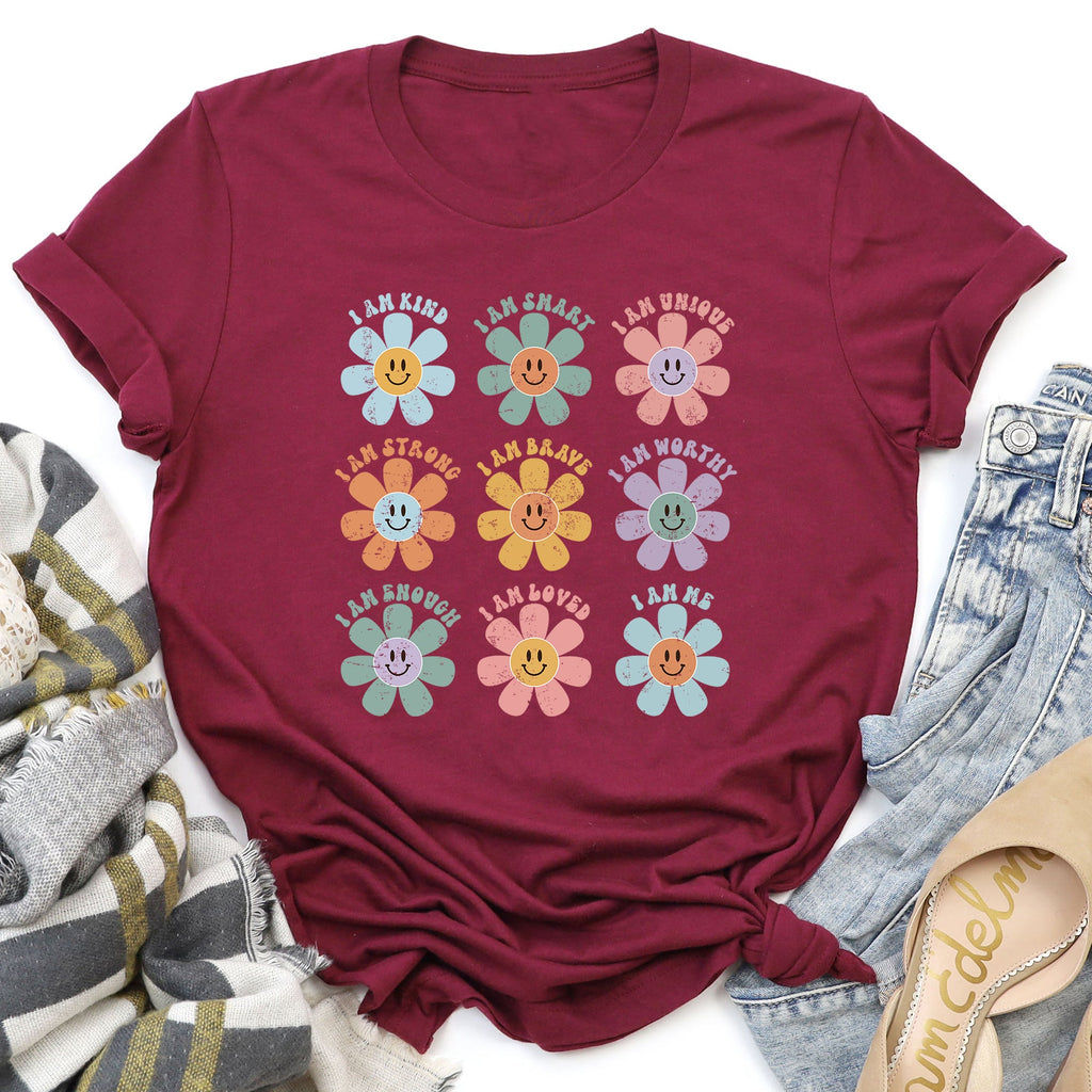 Positive Affirmations, Daisy, Retro Floral Quote Artwork Encouraging Confidence And Everyday Joy Graphic Tee
