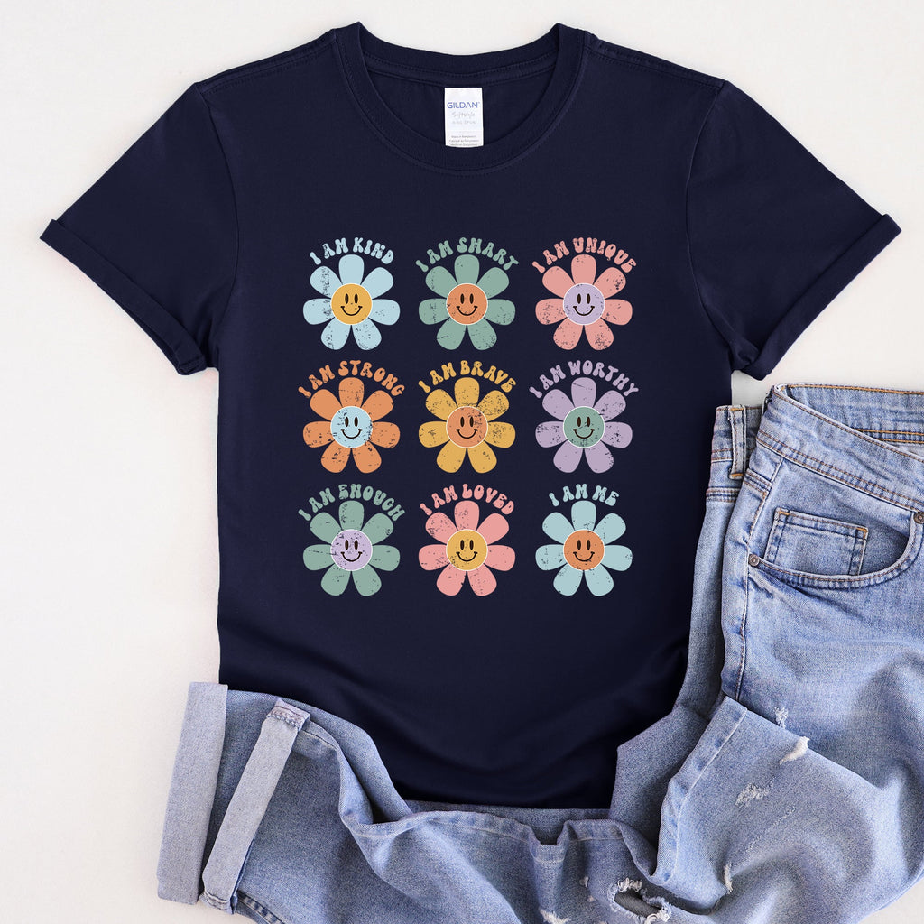 Positive Affirmations, Daisy, Retro Floral Quote Artwork Encouraging Confidence And Everyday Joy Graphic Tee