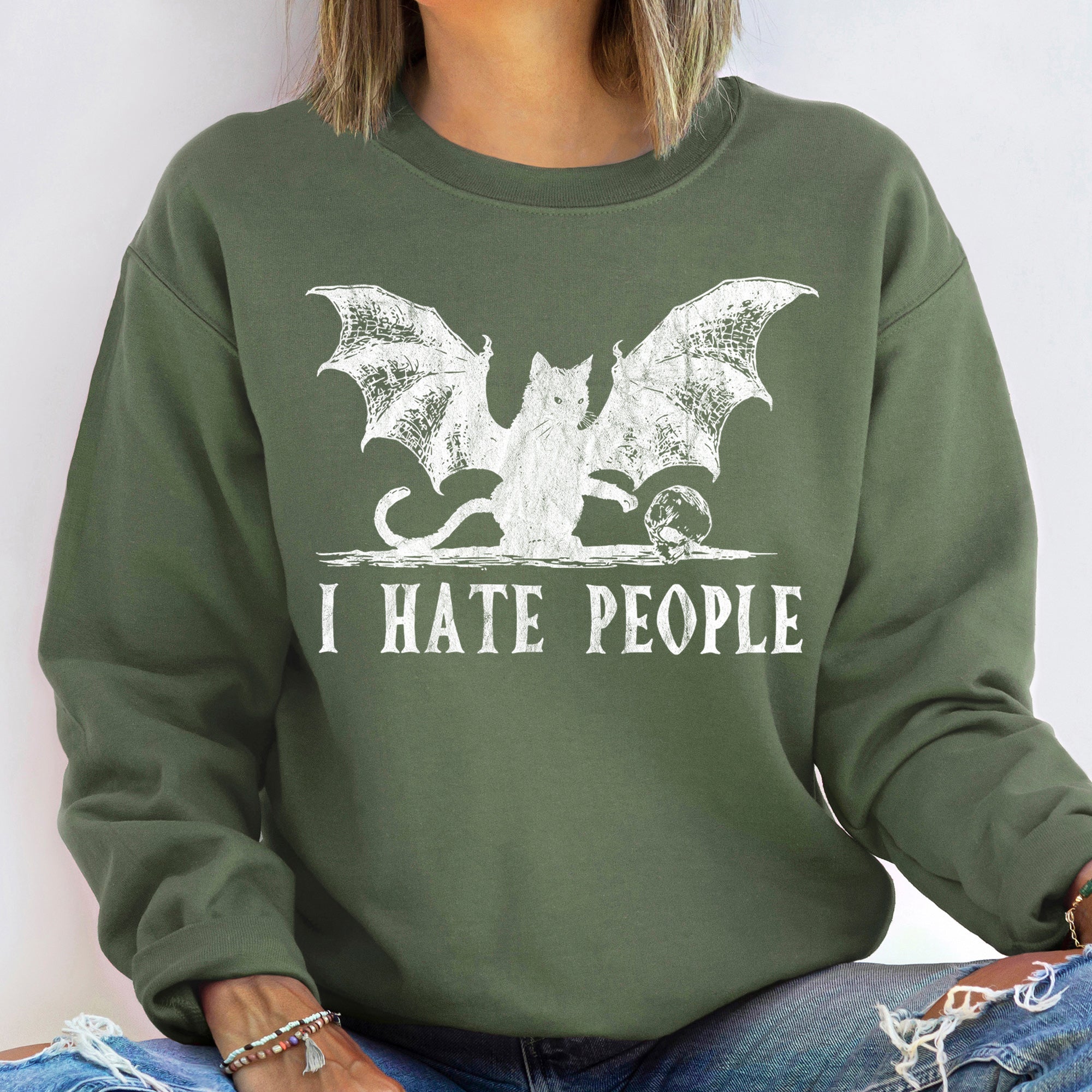 I Hate People Vintage Halloween Cozy Spooky Quote Graphic Theme Limited Edition Sweatshirt