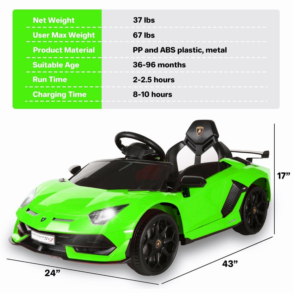 Green 2.4G RC Electric Ride-On Car for Kids with Light and Music, Openable Doors