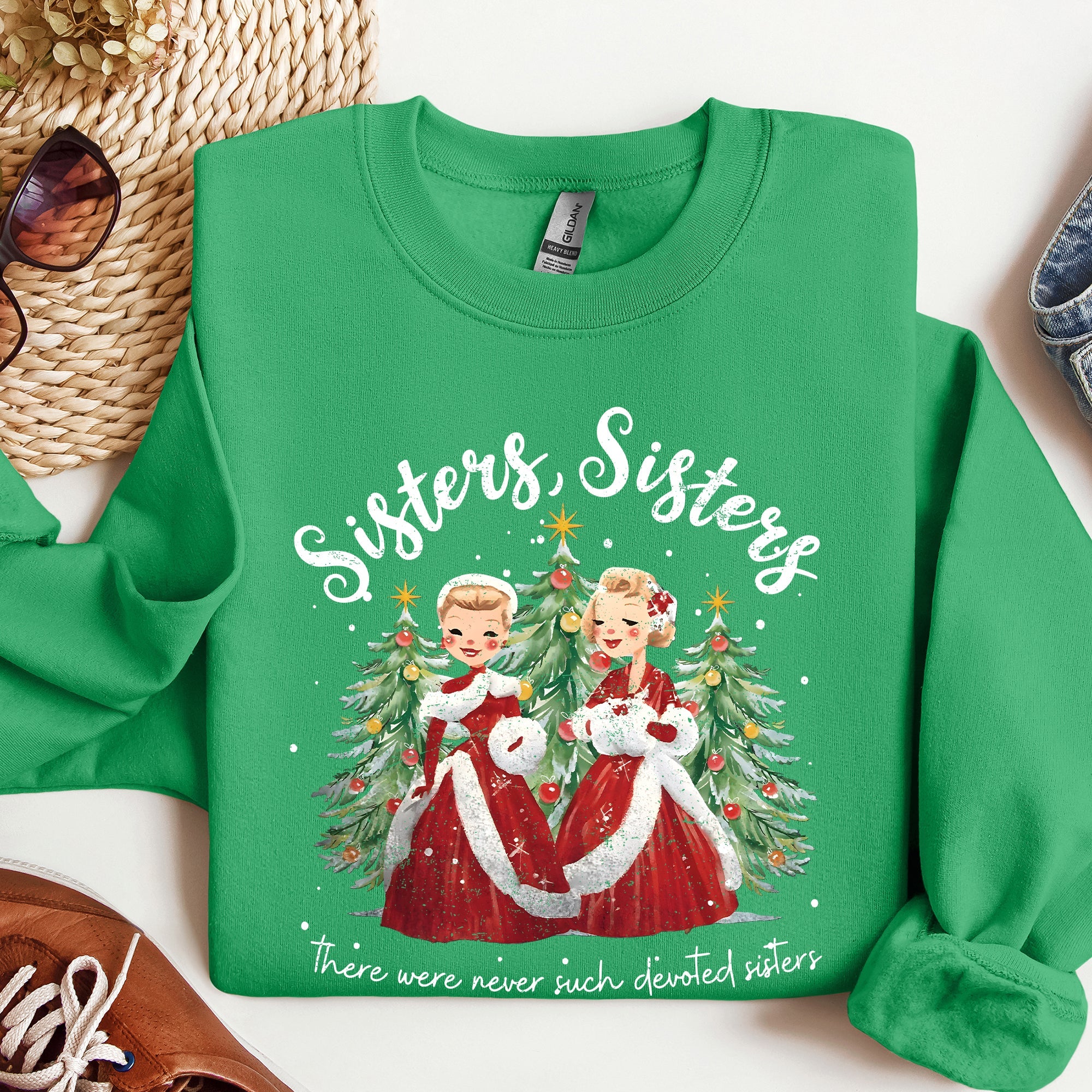 Sisters White Christmas Movie Inspired Classic Musical Cozy Cotton Blend Sweatshirt