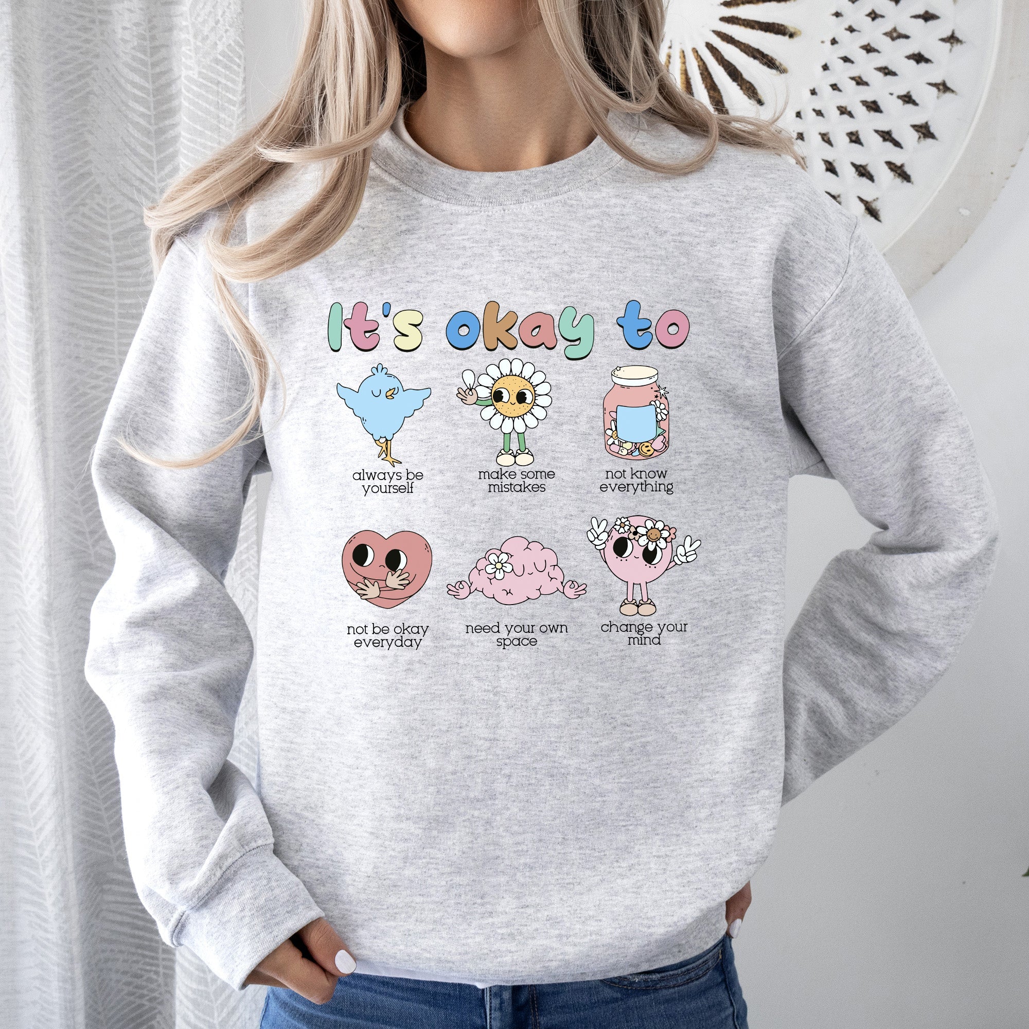 It's Ok To Retro Positivity Kindness Mental Health Awareness Uplifting Graphic Sweatshirt