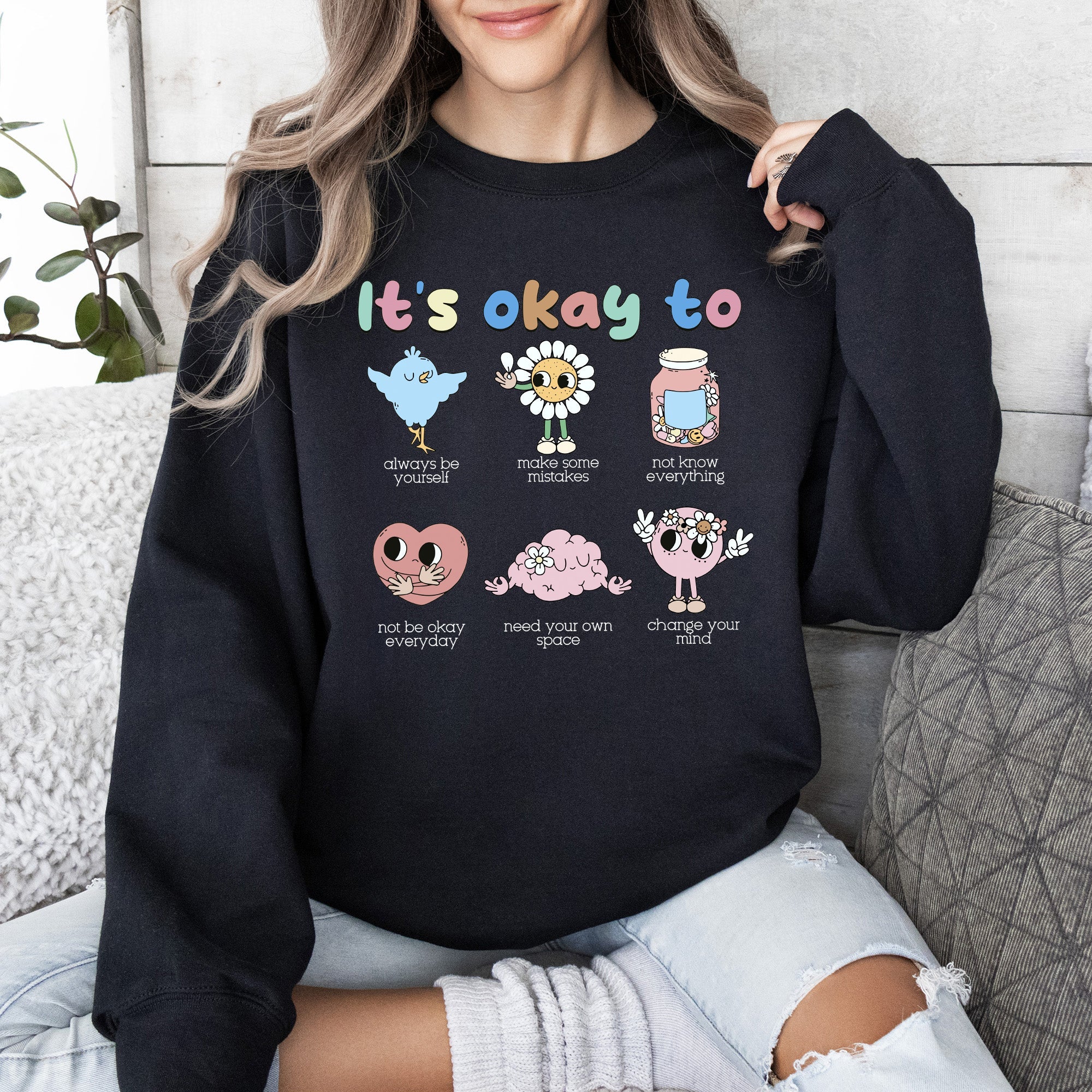 It's Ok To Retro Positivity Kindness Mental Health Awareness Uplifting Graphic Sweatshirt