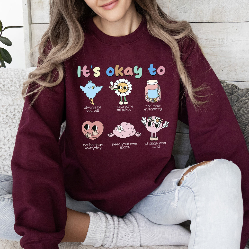 It's Ok To Retro Positivity Kindness Mental Health Awareness Uplifting Graphic Sweatshirt