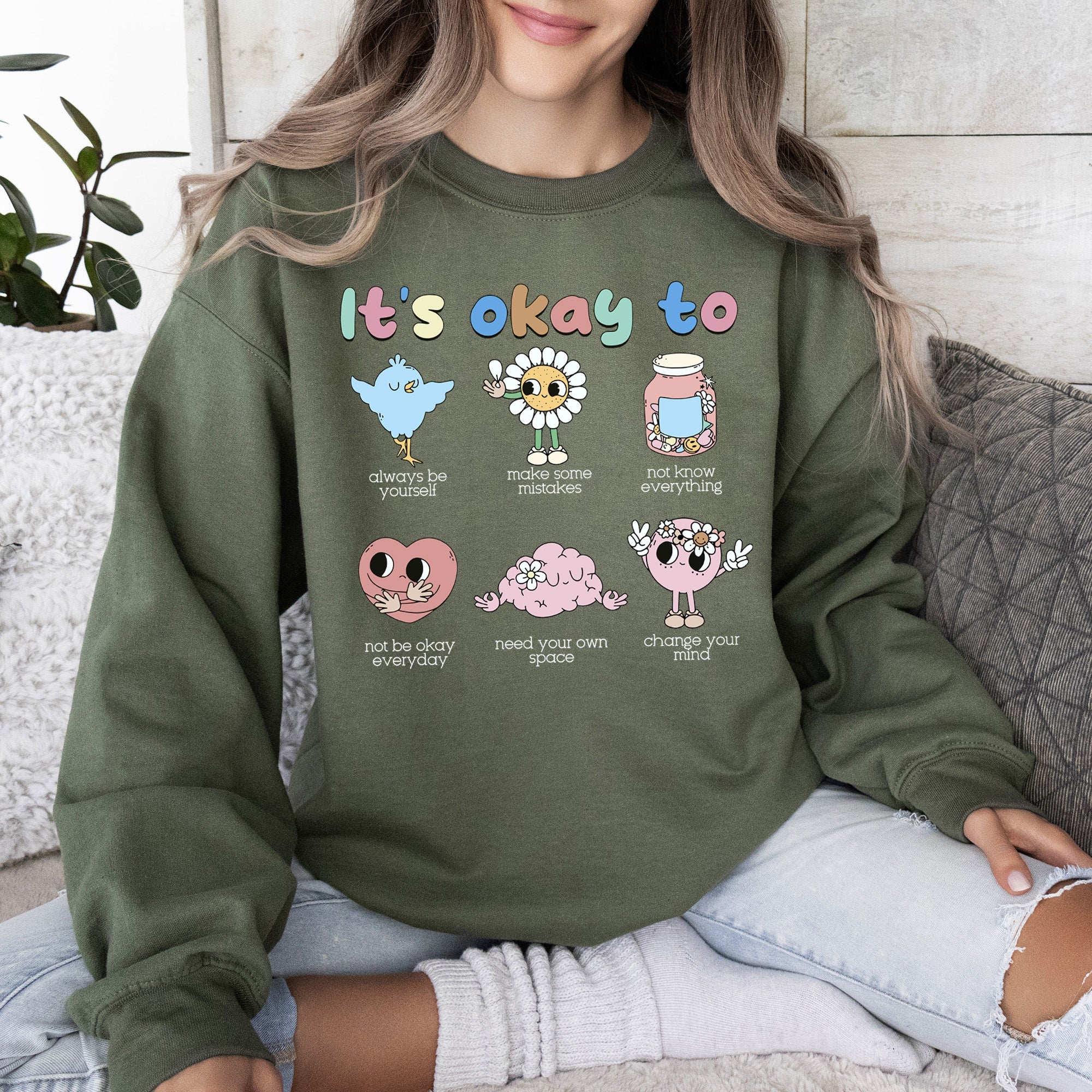 It's Ok To Retro Positivity Kindness Mental Health Awareness Uplifting Graphic Sweatshirt