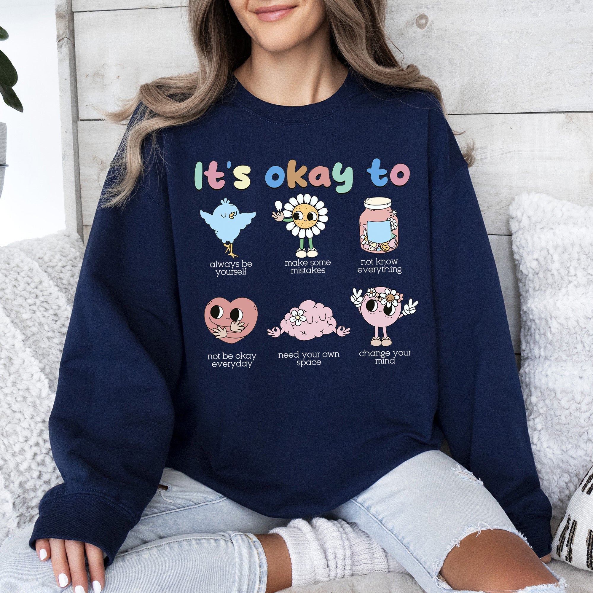 It's Ok To Retro Positivity Kindness Mental Health Awareness Uplifting Graphic Sweatshirt